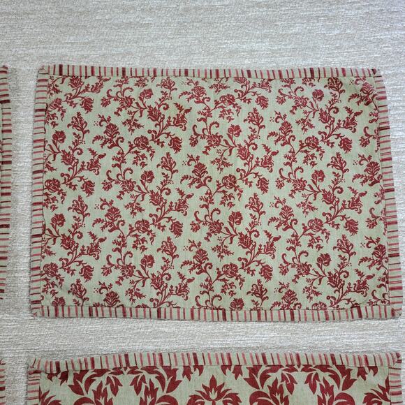Arhaus Damask Floral Placemats Napkins Red Tan  Cotton Set of 4 - Picture 12 of 16